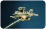 A Star Fleet cruiser being hit by a laser torpedo